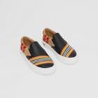 Burberry Burberry Childrens Icon Stripe Print Leather Slip-on Sneakers, Size: 35, Black