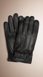 Burberry Embossed Check Detail Leather Touch Screen Gloves