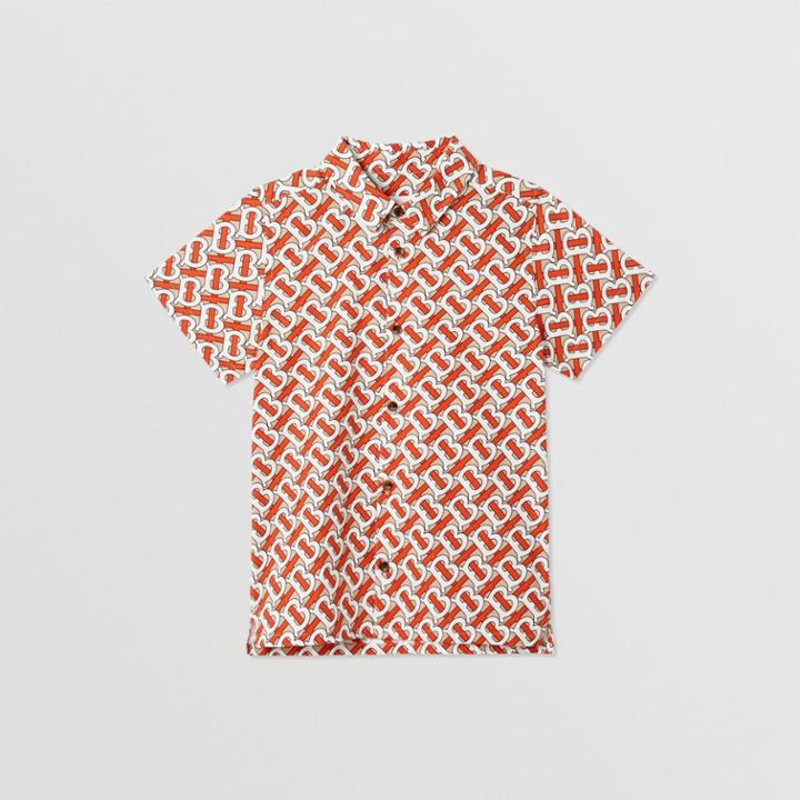 Burberry Burberry Childrens Short-sleeve Monogram Print Cotton Poplin Shirt, Size: 12y, Red