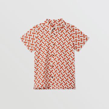 Burberry Burberry Childrens Short-sleeve Monogram Print Cotton Poplin Shirt, Size: 12y, Red