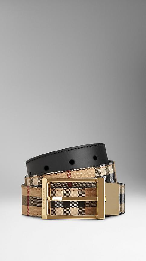 Burberry Reversible Horseferry Check And Leather Belt