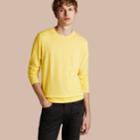 Burberry Burberry Lightweight Crew Neck Cashmere Sweater With Check Trim, Size: Xxl, Yellow