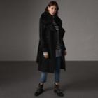 Burberry Burberry Detachable Fox Fur Collar Wool Blend Trench Coat, Size: 04, Black