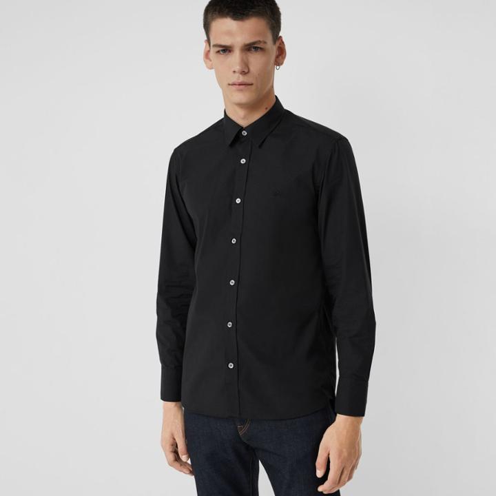 Burberry Burberry Check Cuff Stretch Cotton Poplin Shirt, Size: Xxxl, Black