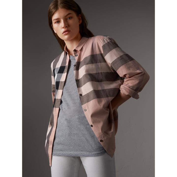 Burberry Burberry Check Cotton Shirt, Size: M, Pink