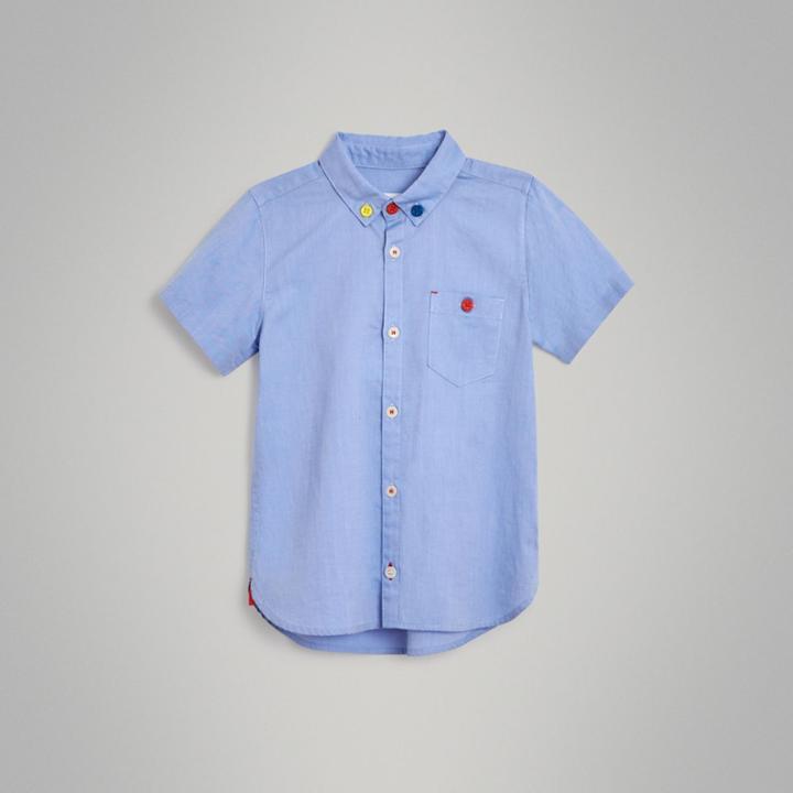 Burberry Burberry Childrens Short-sleeve Button-down Collar Cotton Oxford Shirt, Size: 12y, Blue
