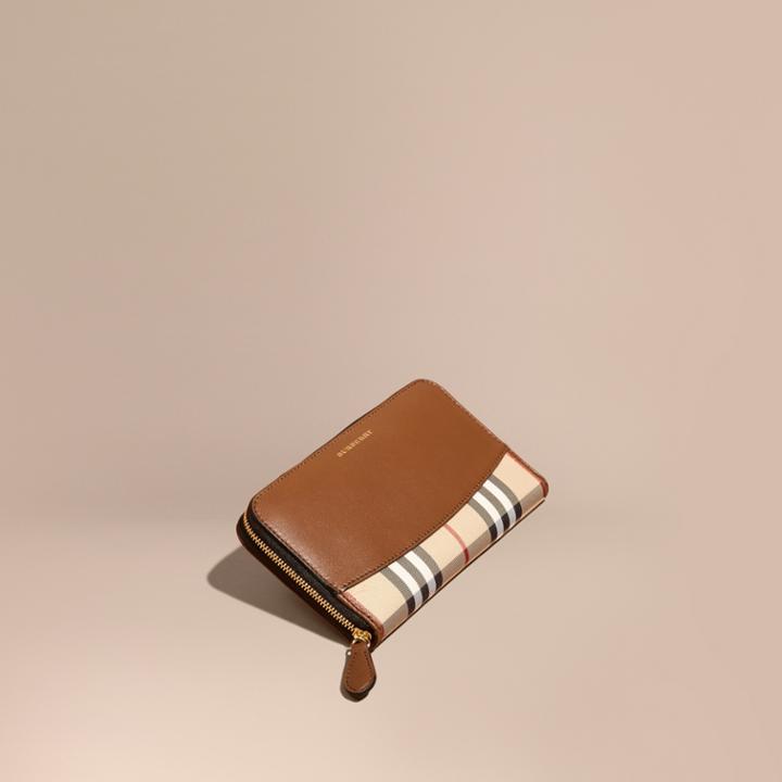Burberry Burberry Horseferry Check And Leather Ziparound Wallet, Brown