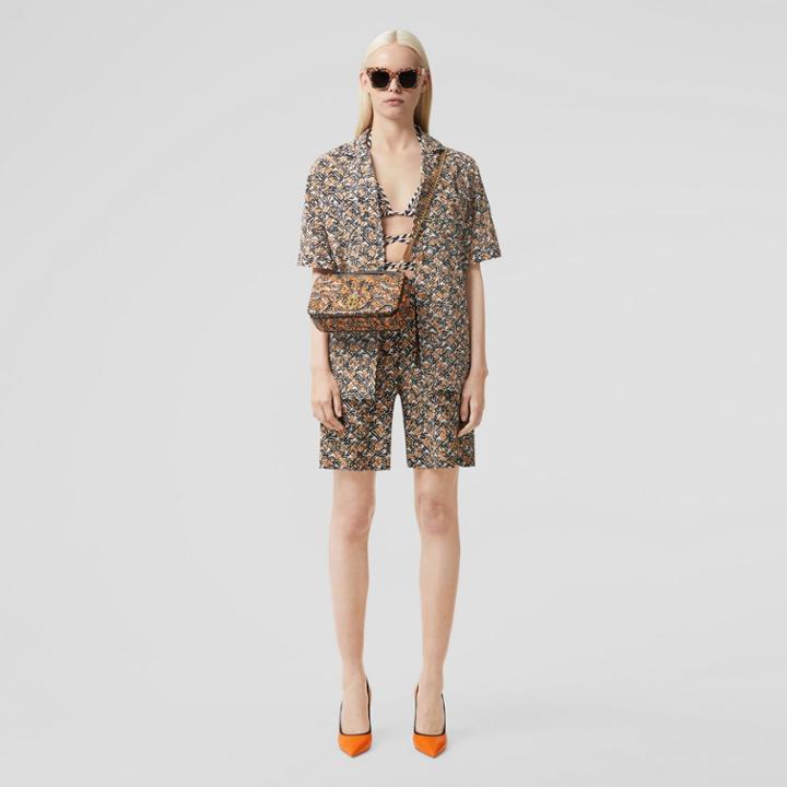 Burberry Burberry Monogram Print Silk Crepe De Chine Shorts, Size: 0