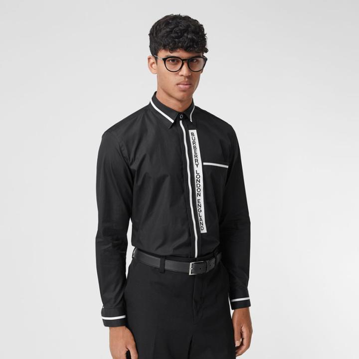 Burberry Burberry Logo Appliqu Cotton Poplin Shirt, Black