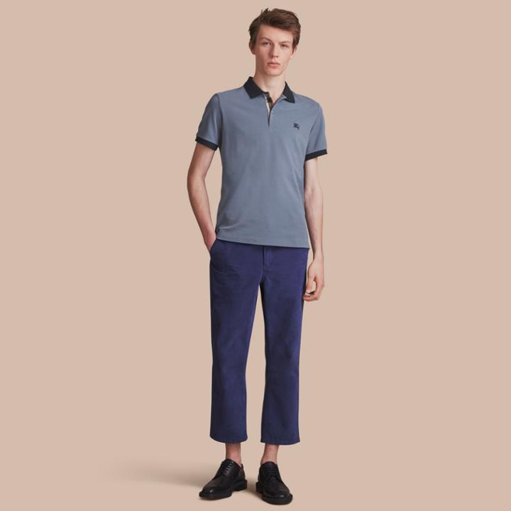Burberry Burberry Two-tone Check Placket Cotton Piqu Polo Shirt, Size: Xxxl, Blue
