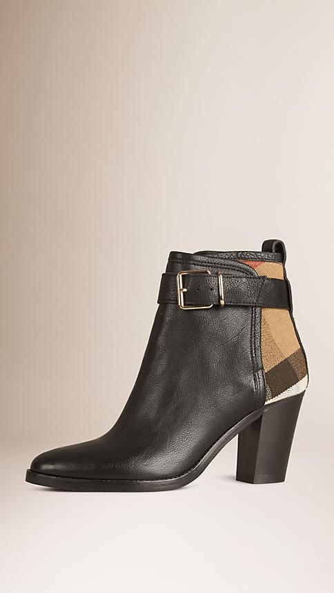 Burberry Leather And Check Ankle Boots