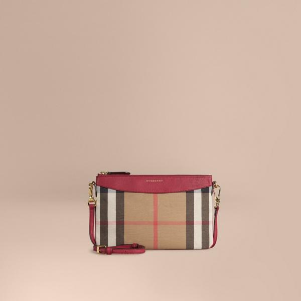Burberry House Check And Leather Clutch Bag