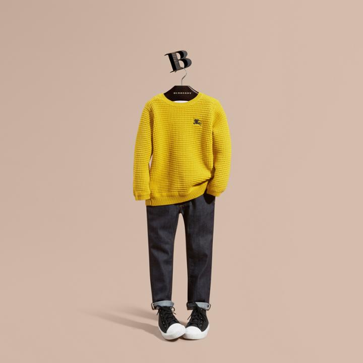 Burberry Burberry Waffle Knit Cotton Sweater, Size: 6y, Yellow