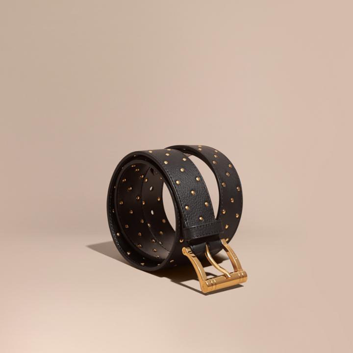 Burberry Burberry Riveted Grainy Leather Belt, Size: 95, Black