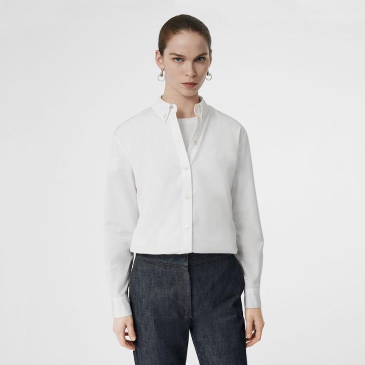 Burberry Burberry Button-down Collar Monogram Motif Cotton Shirt, Size: 02, White