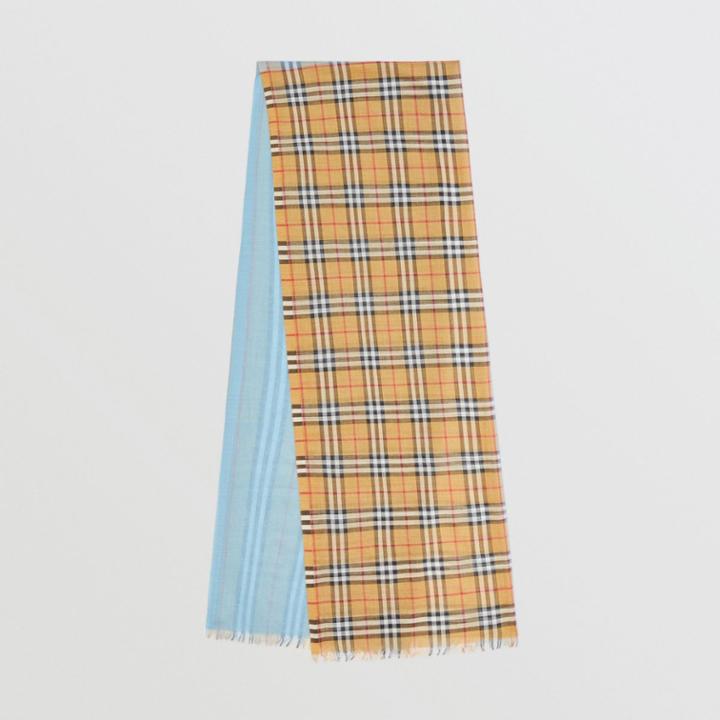 Burberry Burberry Vintage Check Colour Block Wool Silk Scarf, Blue