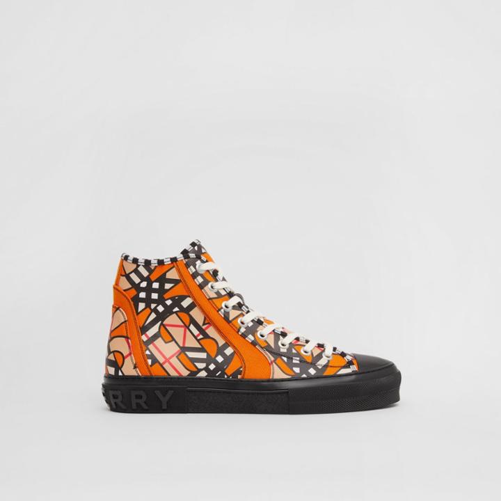 Burberry Burberry Monogram Linen Cotton Blend High-top Sneakers, Size: 39