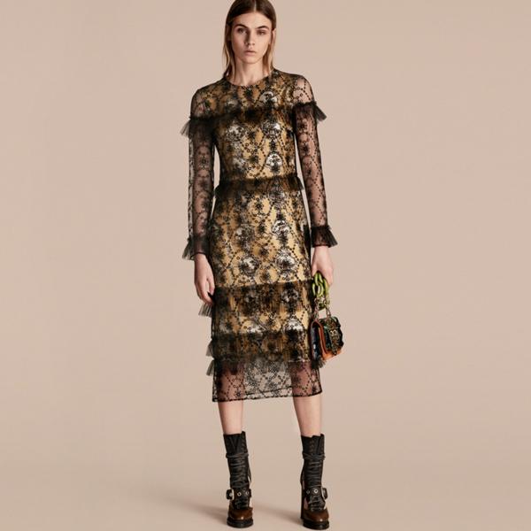 Burberry Embroidered Tulle Dress With Printed Silk Lining