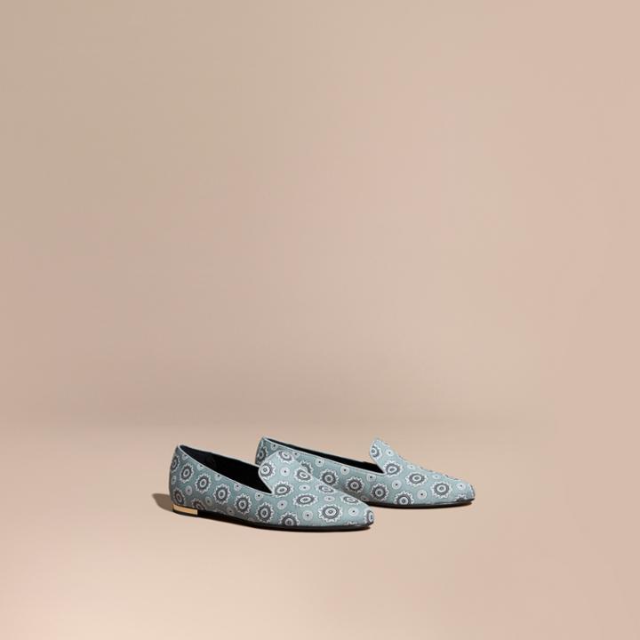 Burberry Burberry Pyjama Print Silk Cotton Loafers, Size: 38, Blue
