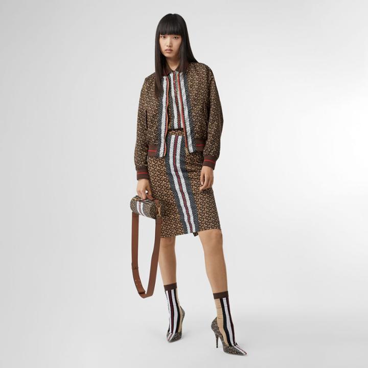 Burberry Burberry Monogram Stripe Print Nylon Bomber Jacket, Size: 06, Bridle Brown