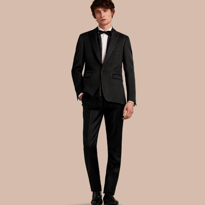 Burberry Burberry Slim Fit Textured Cotton Silk Blend Tailored Jacket, Size: 34r, Black