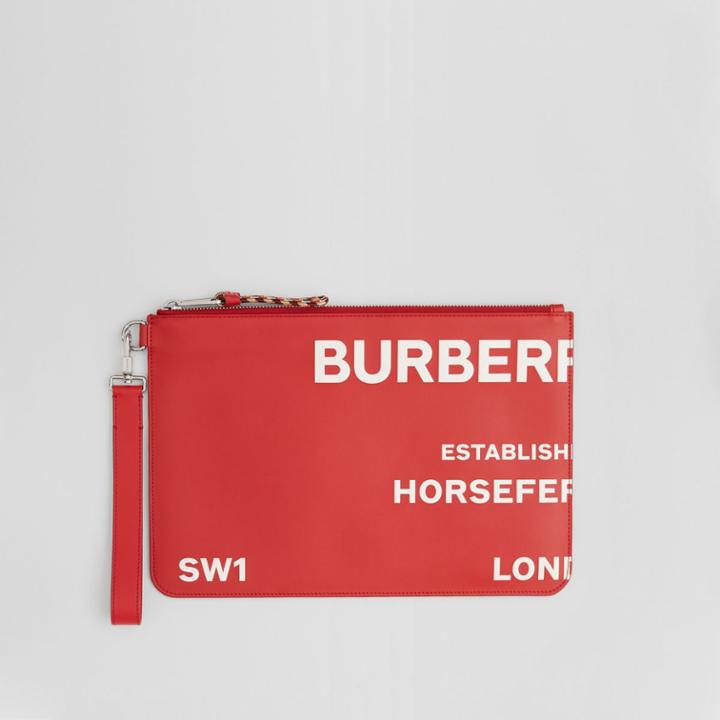 Burberry Burberry Horseferry Print Leather Zip Pouch, Red