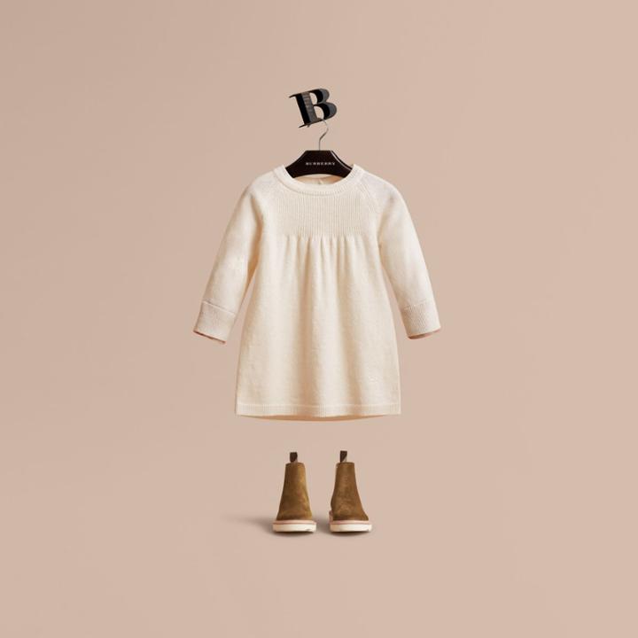 Burberry Burberry Check Cuff Knitted Cashmere Dress, Size: 18m, White