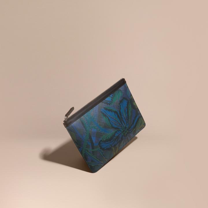 Burberry Burberry Floral Print London Check Pouch, Blue