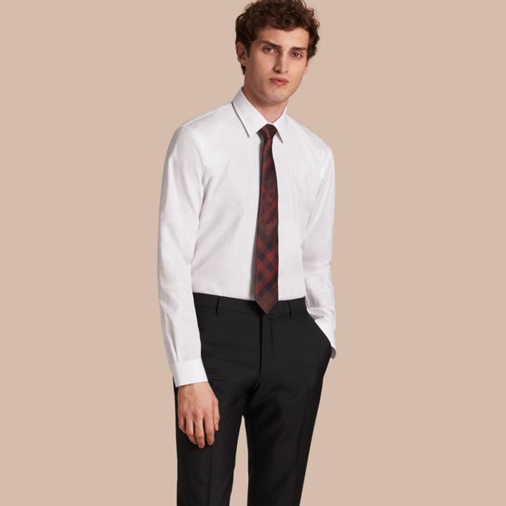 Burberry Burberry Modern Fit Check Cotton Poplin Shirt, Size: 17, White
