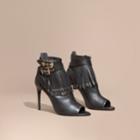 Burberry Burberry Fringed Leather Peep-toe Ankle Boots, Size: 37, Black