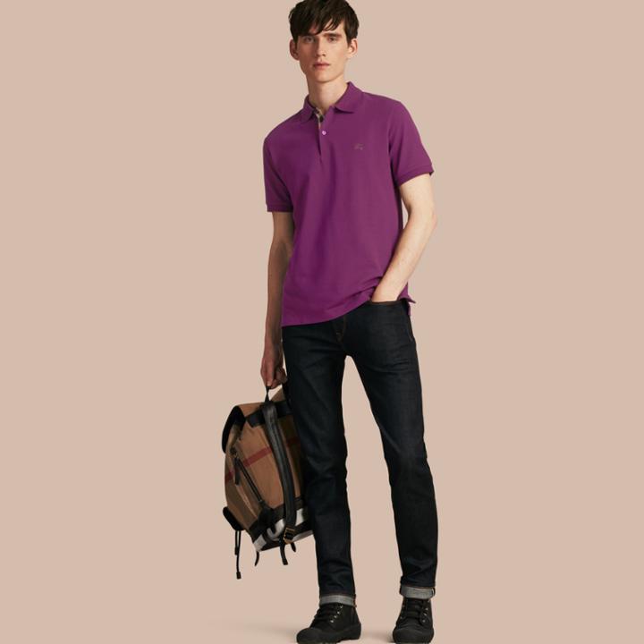 Burberry Burberry Check Placket Cotton Piqu Polo Shirt, Size: Xs, Purple