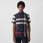 Burberry Burberry Short-sleeve Check Stretch Cotton Shirt, Size: M, Blue