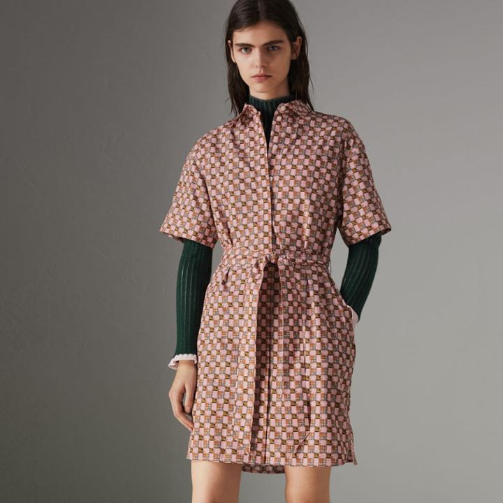 Burberry Burberry Tiled Archive Print Cotton Shirt Dress, Size: 06, Pink