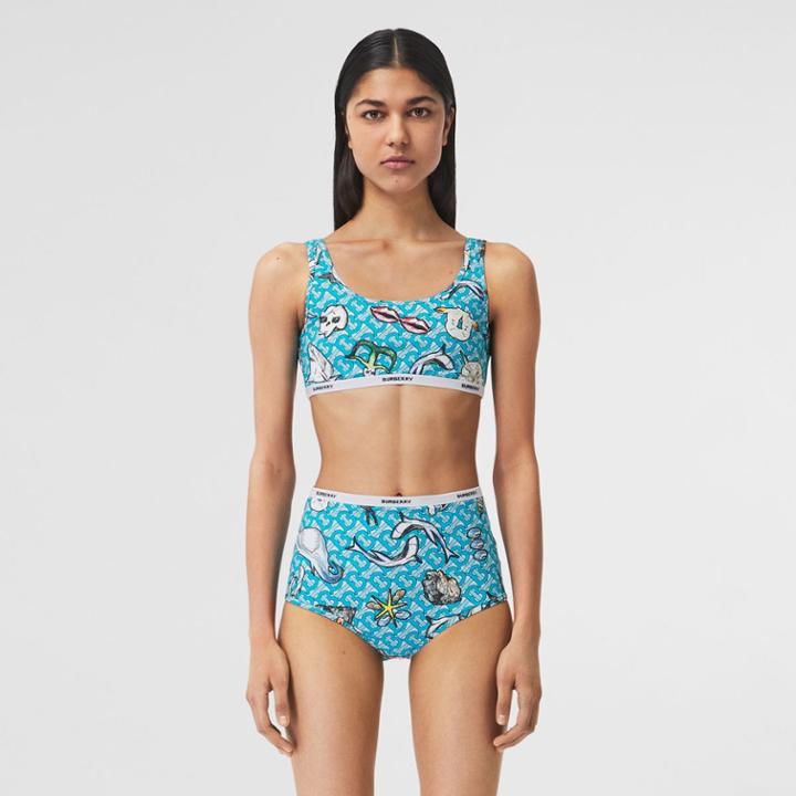 Burberry Burberry Monogram And Marine Print Stretch Nylon Bikini