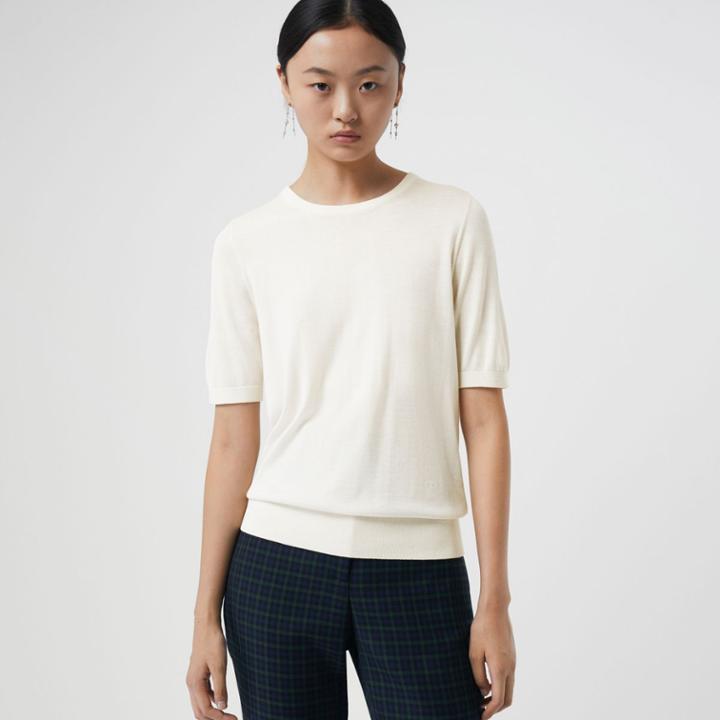 Burberry Burberry Short-sleeve Silk Cashmere Sweater, White