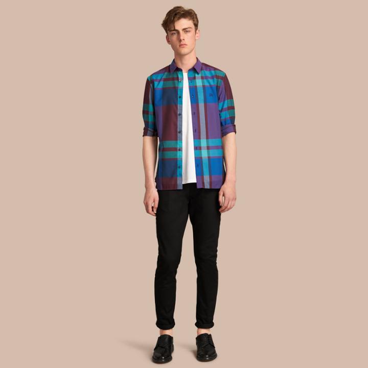 Burberry Burberry Check Cotton Linen Shirt, Size: M, Red