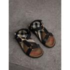 Burberry Burberry House Check Strappy Sandals With Hardware Detail, Size: 35, Black