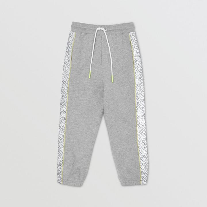 Burberry Burberry Childrens Monogram Print Panel Cotton Jogging Pants, Size: 12y, Grey