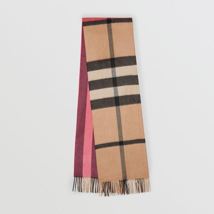 Burberry Burberry Colour Block Check Cashmere Scarf, Pink