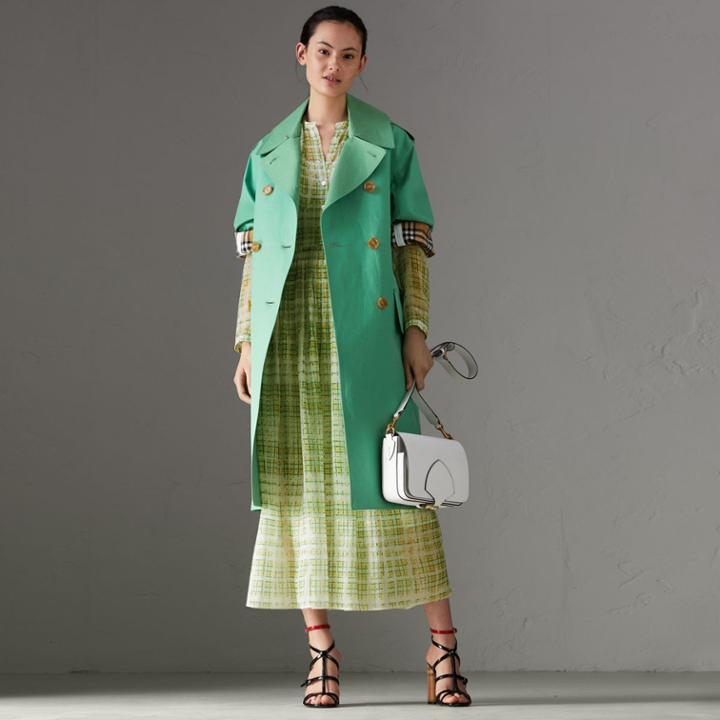 Burberry Burberry Scribble Check Print Silk Dress, Size: 04, Yellow
