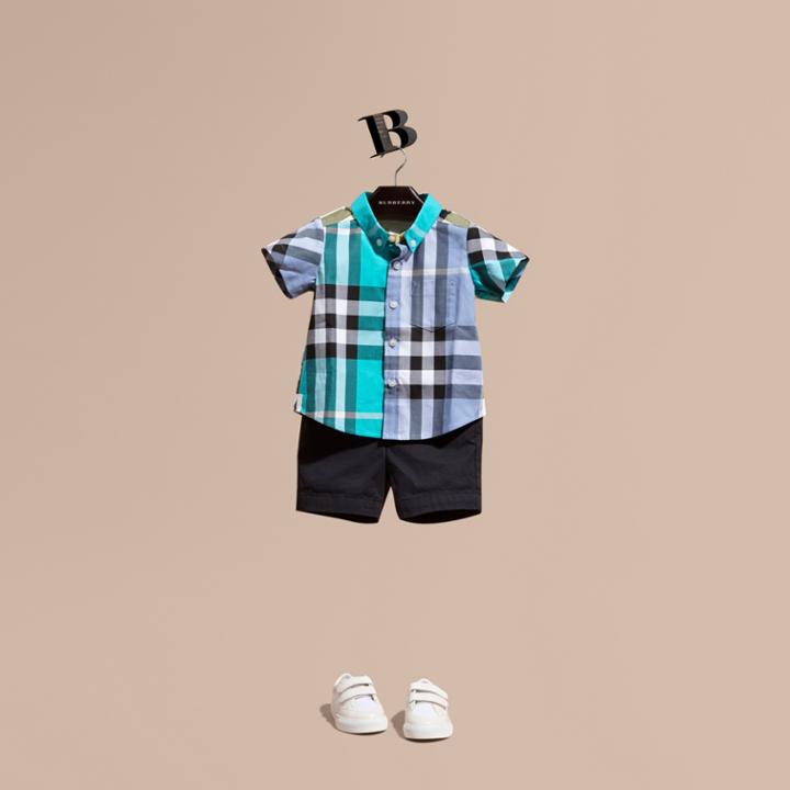 Burberry Burberry Short-sleeved Contrast Check Cotton Shirt, Size: 2y, Green