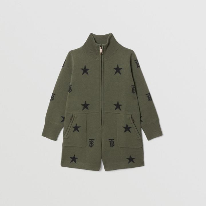 Burberry Burberry Childrens Star And Monogram Motif Wool Blend Playsuit, Size: 10y