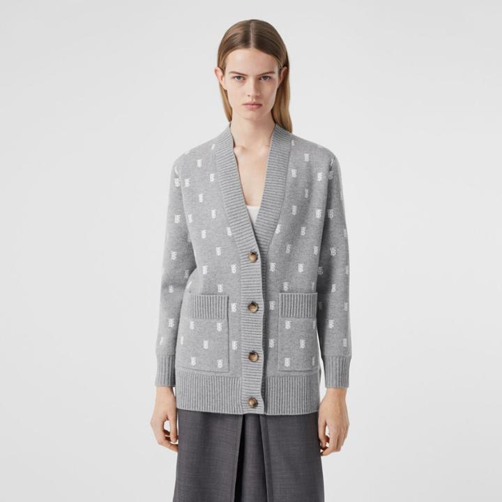 Burberry Burberry Monogram Wool Cashmere Blend Oversized Cardigan, Size: Xs, Grey