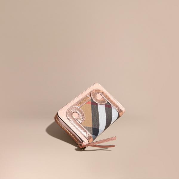 Burberry Leather, Snakeskin And House Check Ziparound Wallet
