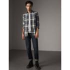 Burberry Burberry Check Wool Linen Cotton Flannel Shirt, Size: M, Blue