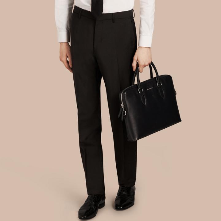 Burberry Burberry Slim Fit Wool Mohair Trousers, Size: 48, Black