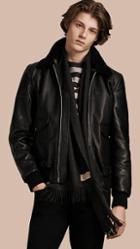 Burberry Leather Blouson With Detachable Shearling Collar