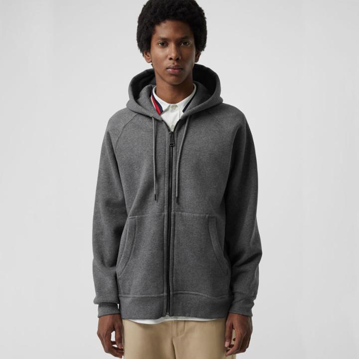 Burberry Burberry Embroidered Logo Jersey Hooded Top, Grey