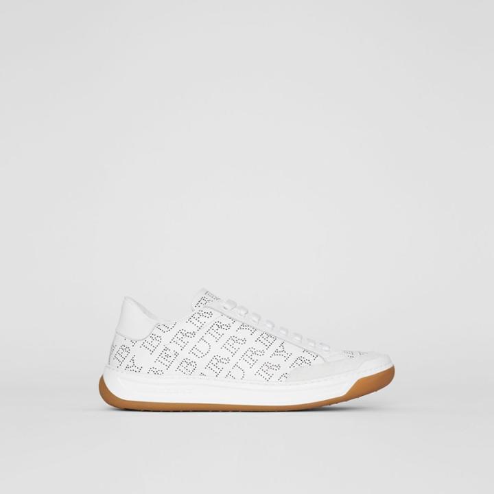 Burberry Burberry Perforated Logo Leather Sneakers, Size: 37, White