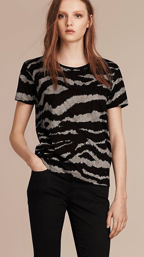 Burberry Zebra Print Cotton Jersey T-shirt